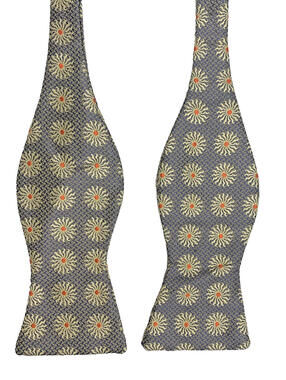 Robert Talbott Best of Class Textured Silk Bow Tie Beige Colorful Daisy